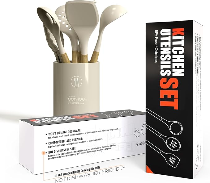 Silicone Cooking Utensils Set - 446°F Heat Resistant Silicone Kitchen Utensils for Cooking