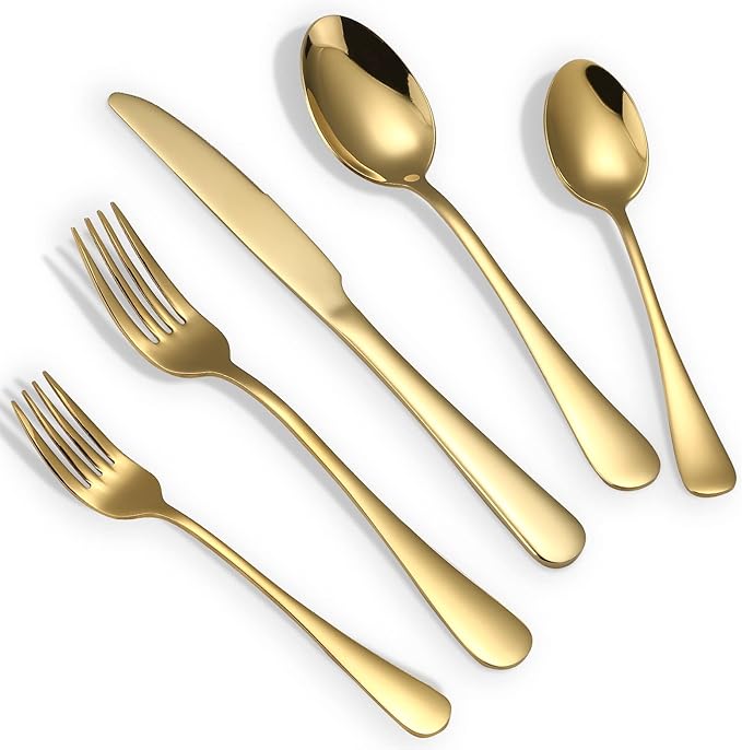 Briout Gold Silverware Set, 20 Piece Golden Cutlery Set Service for 4