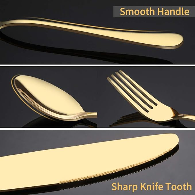 Briout Gold Silverware Set, 20 Piece Golden Cutlery Set Service for 4