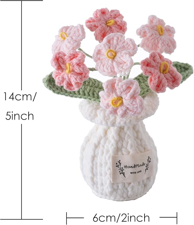 Handmade Crochet Flowers, 5 Inches Small Potted Plants