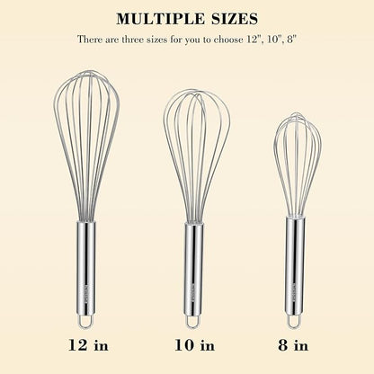 Kitchen Stainless Steel Whisk Set 8" 10" 12"