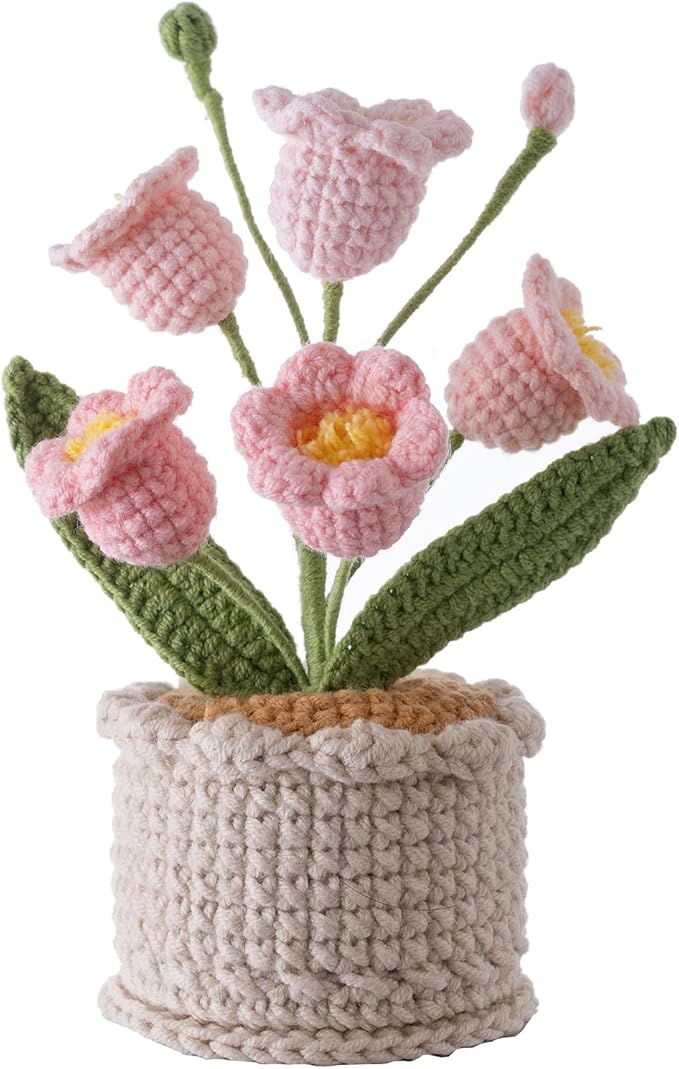 Handmade Crochet Flowers, 5 Inches Small Potted Plants