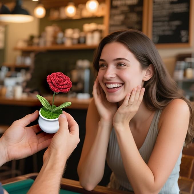 Crochet Flowers Cute Little Potted Flower, Gift for Birthday, Teacher’s Day, Graduation, Anniversary, Christmas