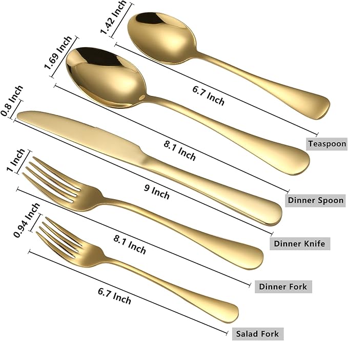 Briout Gold Silverware Set, 20 Piece Golden Cutlery Set Service for 4