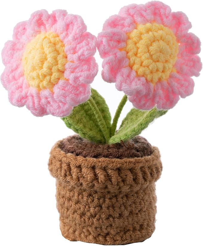 Handmade Crochet Flowers, 5 Inches Small Potted Plants