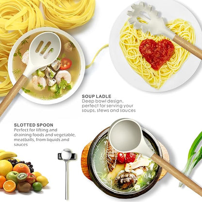 Silicone Cooking Utensils Set - 446°F Heat Resistant Silicone Kitchen Utensils for Cooking