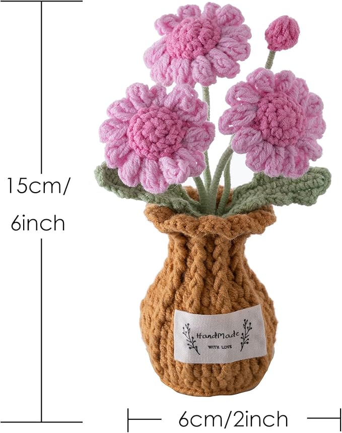 Handmade Crochet Flowers, 5 Inches Small Potted Plants