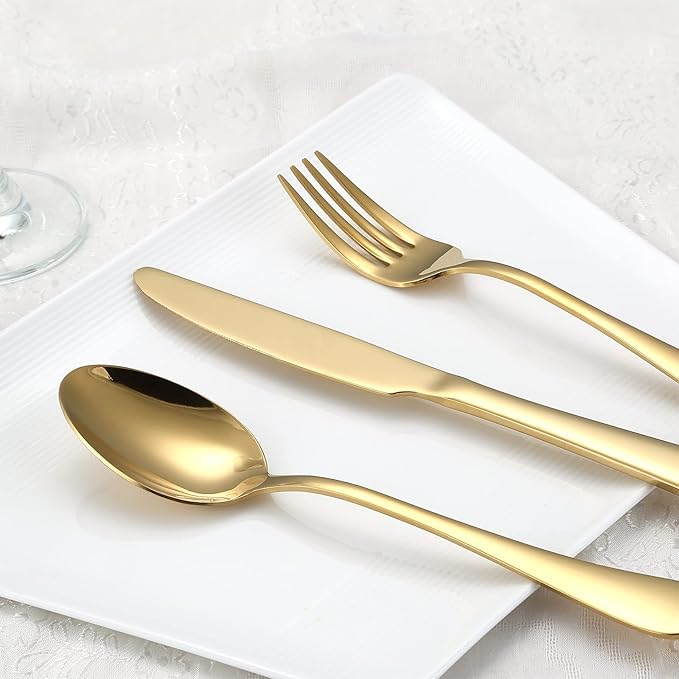 Briout Gold Silverware Set, 20 Piece Golden Cutlery Set Service for 4