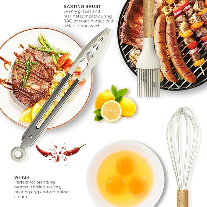 Silicone Cooking Utensils Set - 446°F Heat Resistant Silicone Kitchen Utensils for Cooking