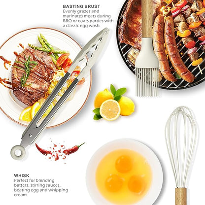 Silicone Cooking Utensils Set - 446°F Heat Resistant Silicone Kitchen Utensils for Cooking