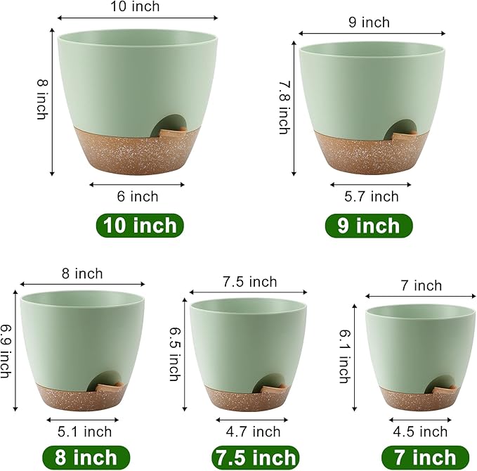 Plant Pots elf Watering Pots, Set of 5 Plastic Planters with Drainage Holes