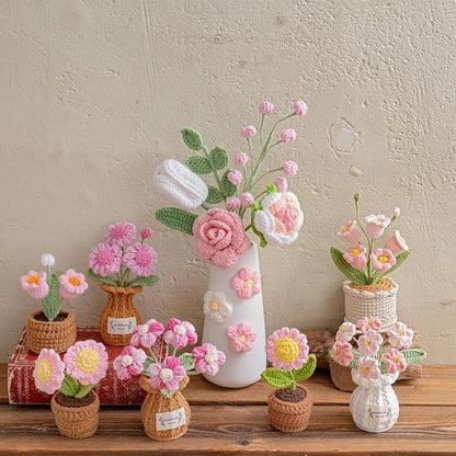 Handmade Crochet Flowers, 5 Inches Small Potted Plants