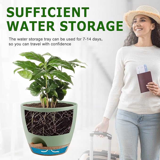 Plant Pots elf Watering Pots, Set of 5 Plastic Planters with Drainage Holes