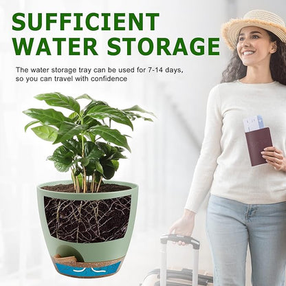 Plant Pots elf Watering Pots, Set of 5 Plastic Planters with Drainage Holes