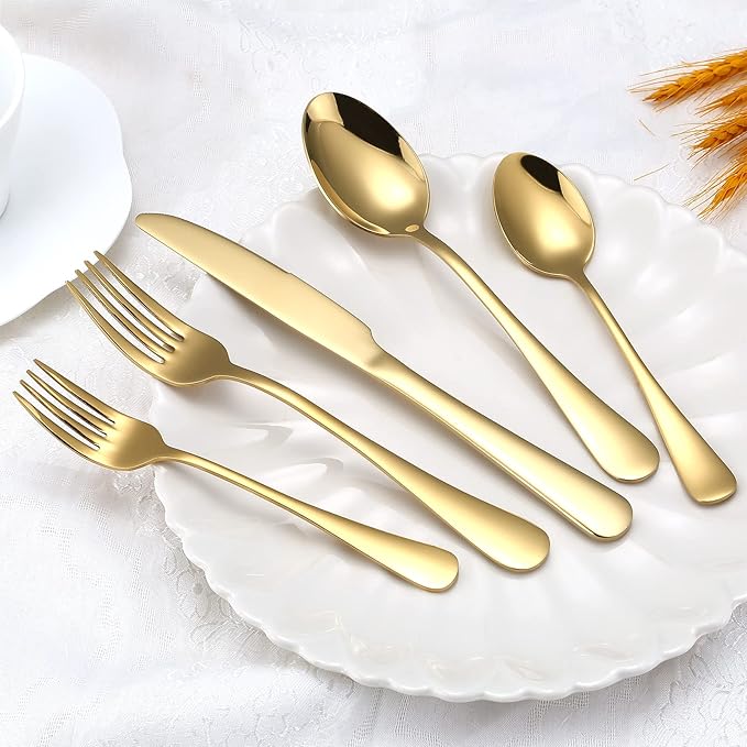 Briout Gold Silverware Set, 20 Piece Golden Cutlery Set Service for 4