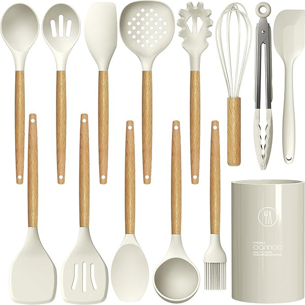 Silicone Cooking Utensils Set - 446°F Heat Resistant Silicone Kitchen Utensils for Cooking