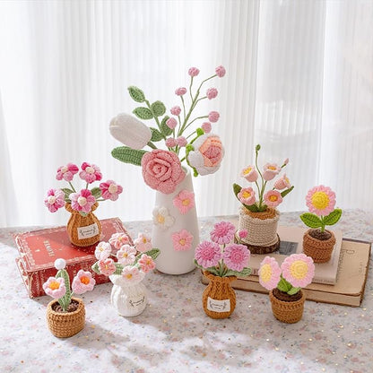 Handmade Crochet Flowers, 5 Inches Small Potted Plants