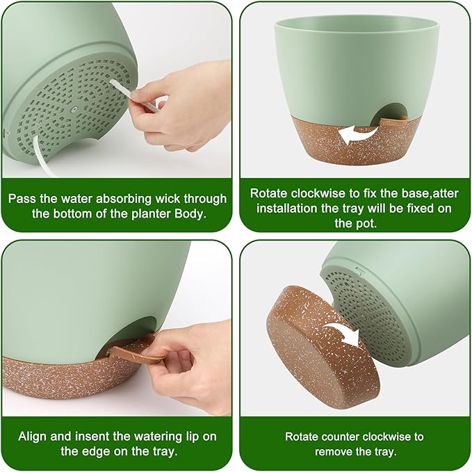 Plant Pots elf Watering Pots, Set of 5 Plastic Planters with Drainage Holes