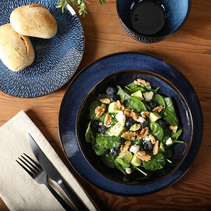 Gibson Elite Matisse 16 Piece Double Bowl Dinnerware Set, Cobalt Blue, Service for 4 (16pcs)